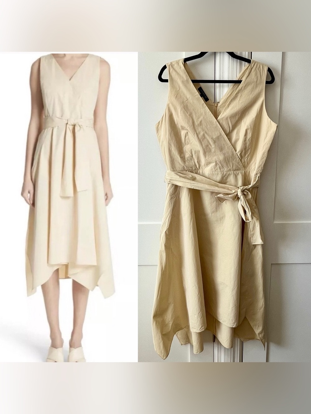 Lafayette 148 NY Poplin Cotton Sleeveless Midi Asymmetrical Dress Ivory Sz 12